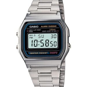 Casio Vintage A-158WA-1Q Digital Grey Dial Unisex Watch Silver Metal Strap (D011)