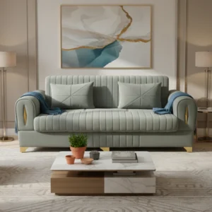 Vista Velvet Fabric 3 Seater Sofa | Grey Color