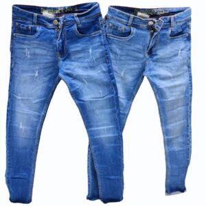 Slim Plain Men Denim Blue Jeans