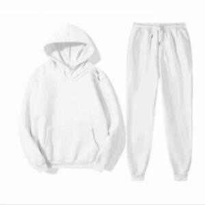 White And Black Fleece Hoodie Tracksuit Set
