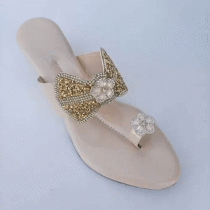 Fancy Ladies Cream Bridal Wear Slipper